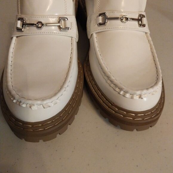 JF Flat Mule Slide Sz 10 Bright White Lug Sole Loafer Silver Buckle Bobbi Comfy - Picture 5 of 12